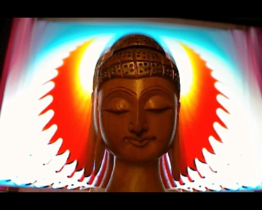 Buddha readymade, recursive halo (still from feedback loop). First feedback images that emerged by accident, Wellington apartment, 2012.