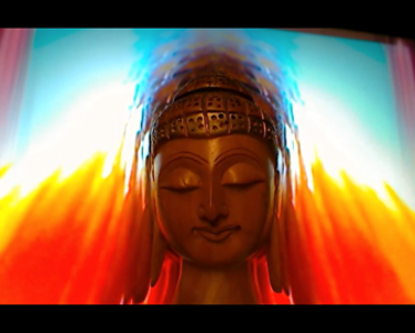 Buddha readymade, fractal bloom (still from feedback loop). First feedback images that emerged by accident, Wellington apartment, 2012.